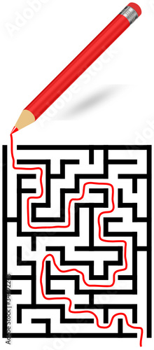 Gelöstes Labyrinth mit Stift