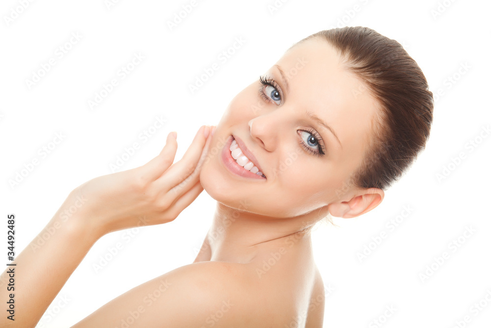 closeup face young woman with healthy clean skin and beautiful s