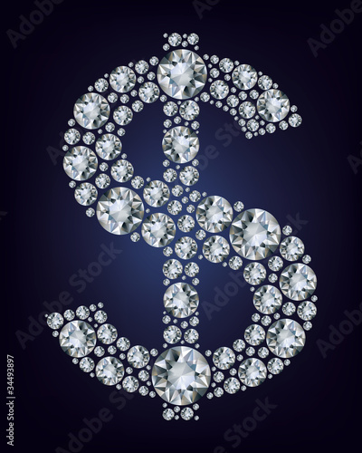 Dollar symbol in diamonds.