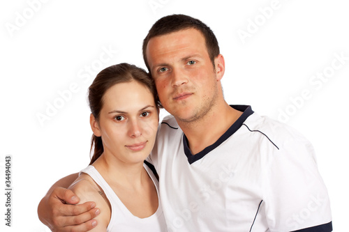 Woman and man isolated over white background