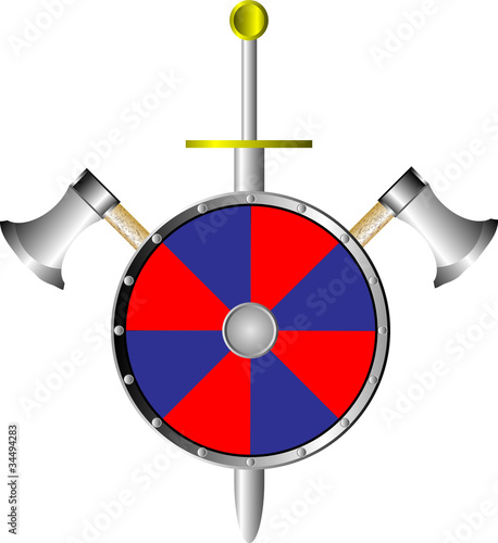 Battle shield with axes and sword