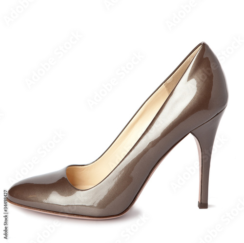 Beige female new shoes on high heel-stiletto
