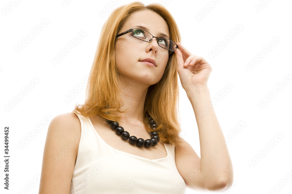 Closeup portrait of cute young redhead business woman Closeup portrait of cute young redhead business woman