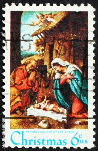 Postage stamp USA 1970 Nativity by Lorenzo Lotto