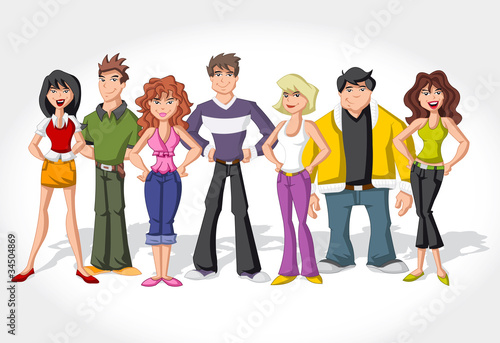 Group cartoon teenage people