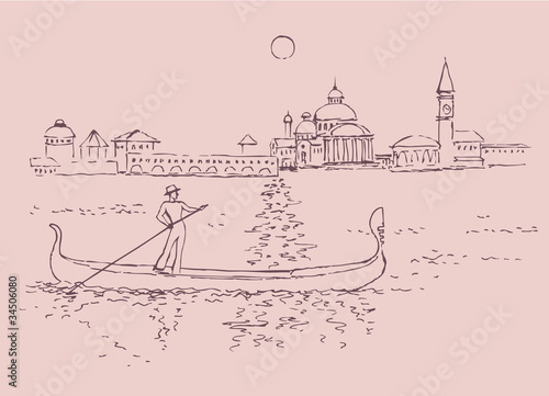 The gondolier floats on a gondola in Venice