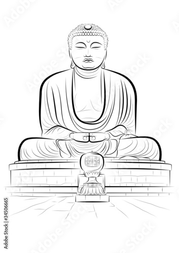 Vector drawing color giant Buddha monument in Kamakura, Japan