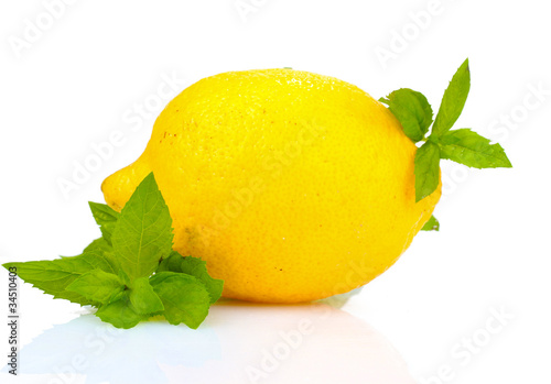 fresh lemon and mint isolated on white