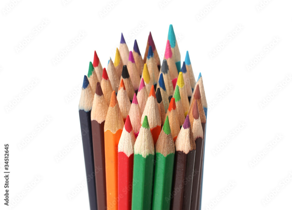 Many color pencils on a white background Many color pencils on a white background