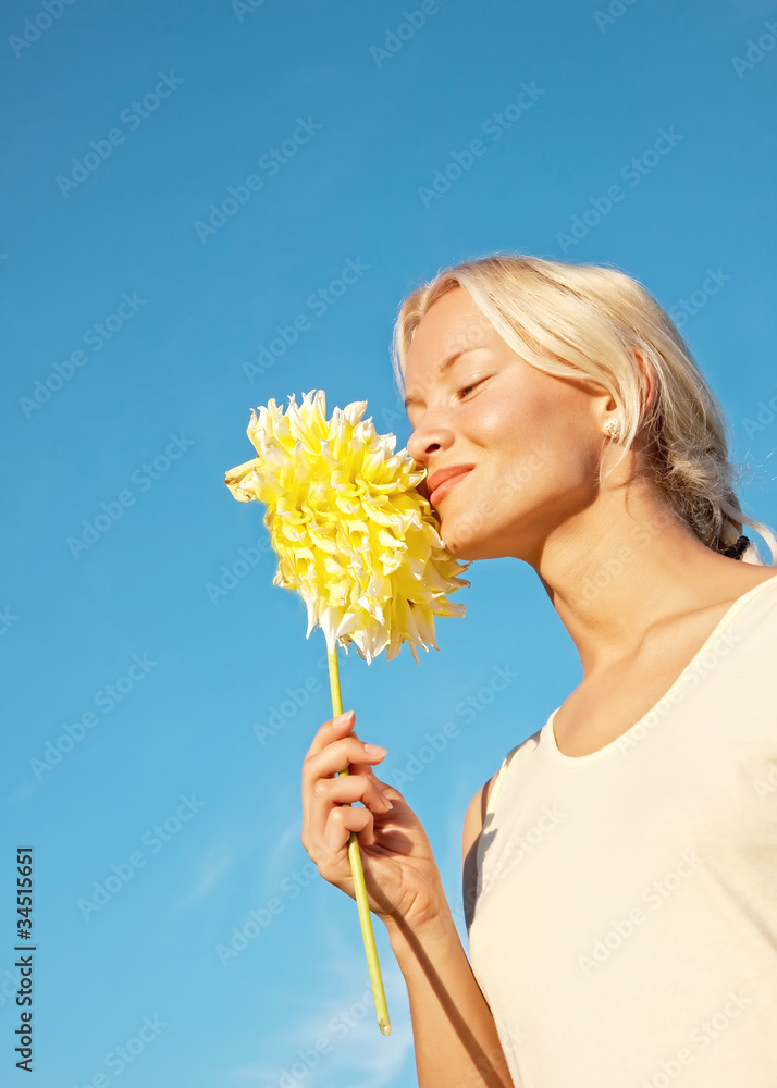 Woman with yellow flower Woman with yellow flower