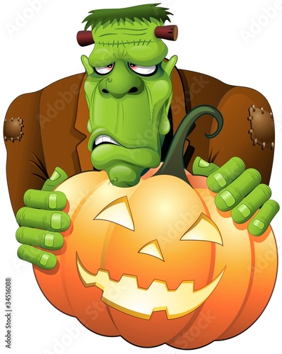 Frankenstein Halloween Cartoon Zucca-Pumpkin Monster -Vector