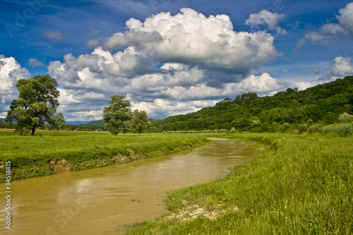 River Mirna after the rain with the clouds