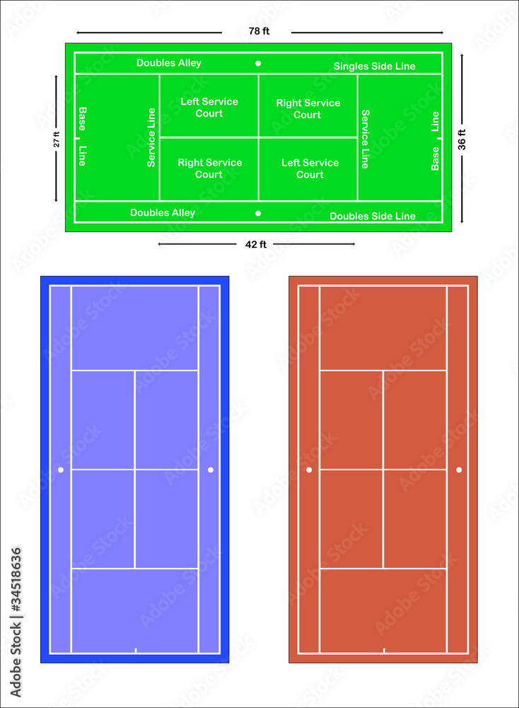 An exact scale vector illustration of a tennis court An exact scale vector illustration of a tennis court