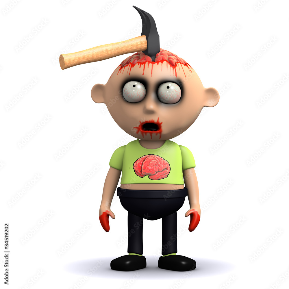 3d Zombie has been hit in the head with a hammer Stock Illustration | Adobe  Stock