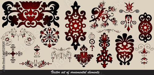 vector set of decorative black-red elements