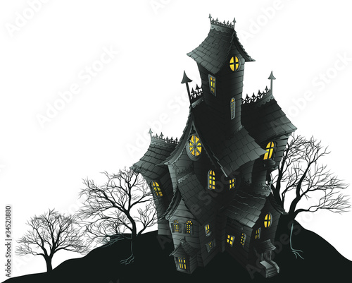 Scary haunted house and trees illustration