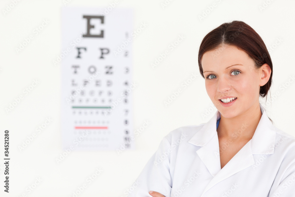 Nice female optician with eye test Nice female optician with eye test