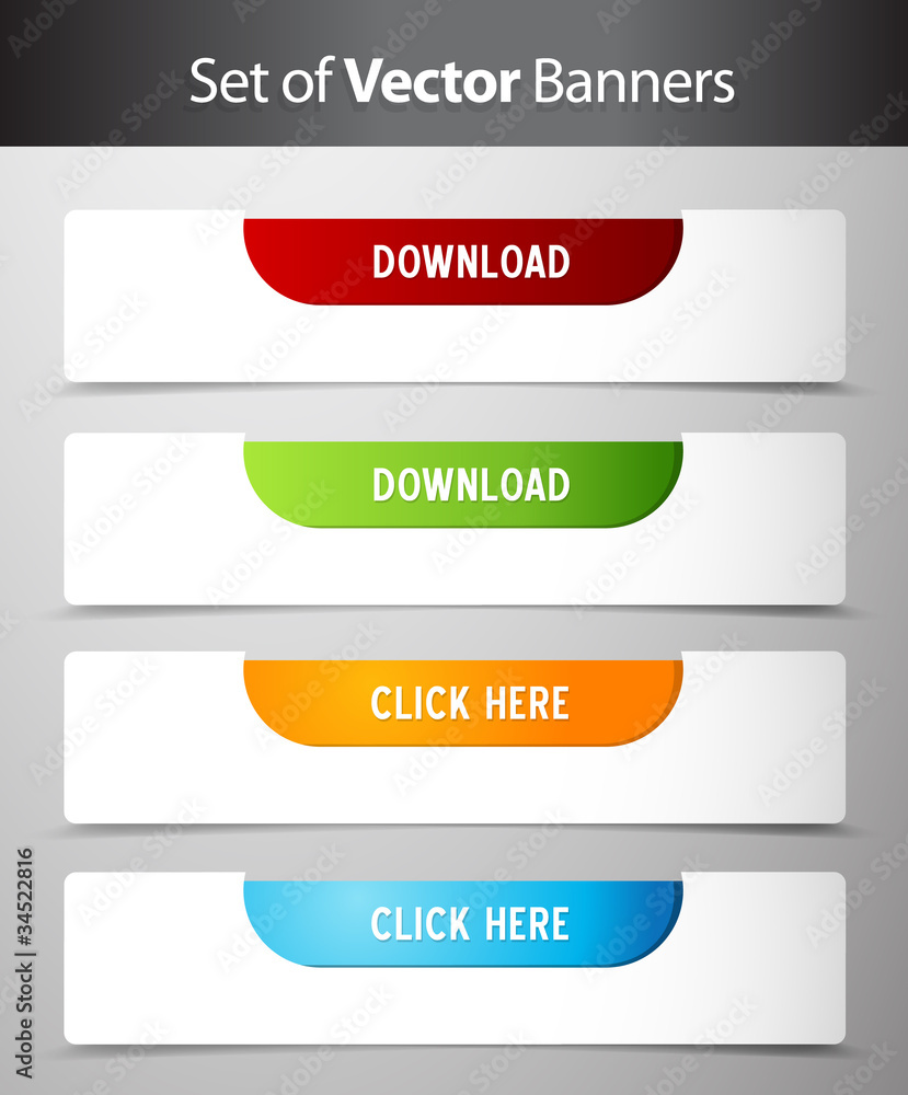 Set of download and click here buttons. Set of download and click here buttons.