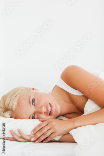 Portrait of a woman waking up