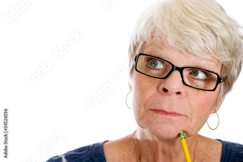 Fotografija mature gray haired lady forgetting something