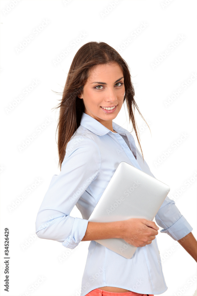 Portrait of beautiful young woman using electronic tablet Portrait of beautiful young woman using electronic tablet