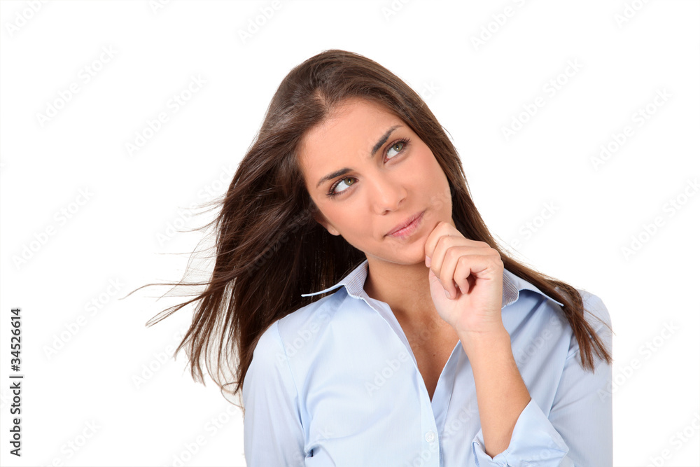 Portrait of beautiful woman with hand on chin Portrait of beautiful woman with hand on chin