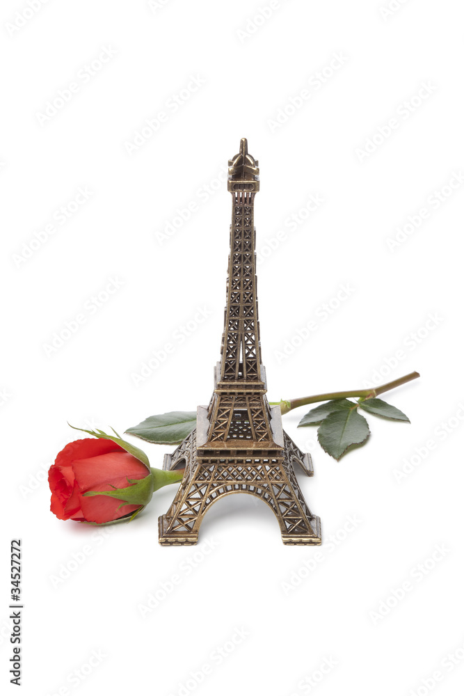 Eiffel tower souvenir with a red rose