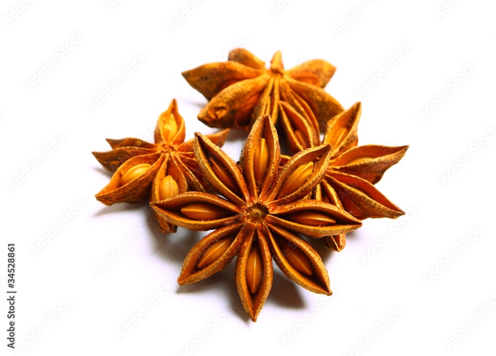 Pack of several anise stars isolated on white background Pack of several anise stars isolated on white background