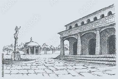 Vector landscape of the old town square
