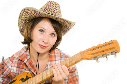 Cowboy woman on a white background.