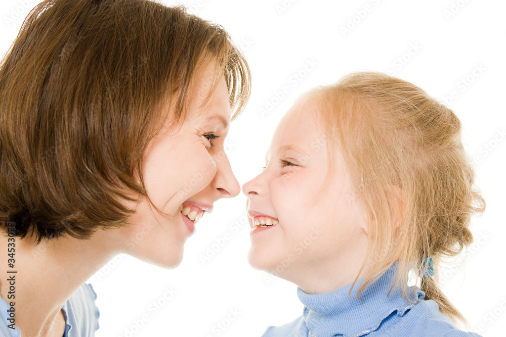 Mother with daughter on a white background. Mother with daughter on a white background.