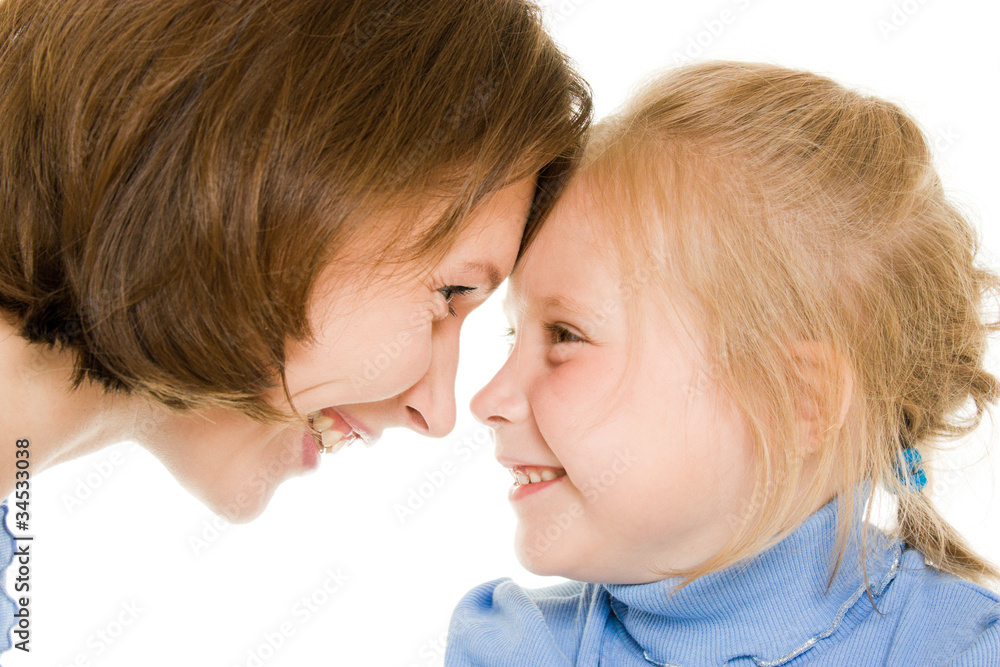Mother with daughter on a white background. Mother with daughter on a white background.