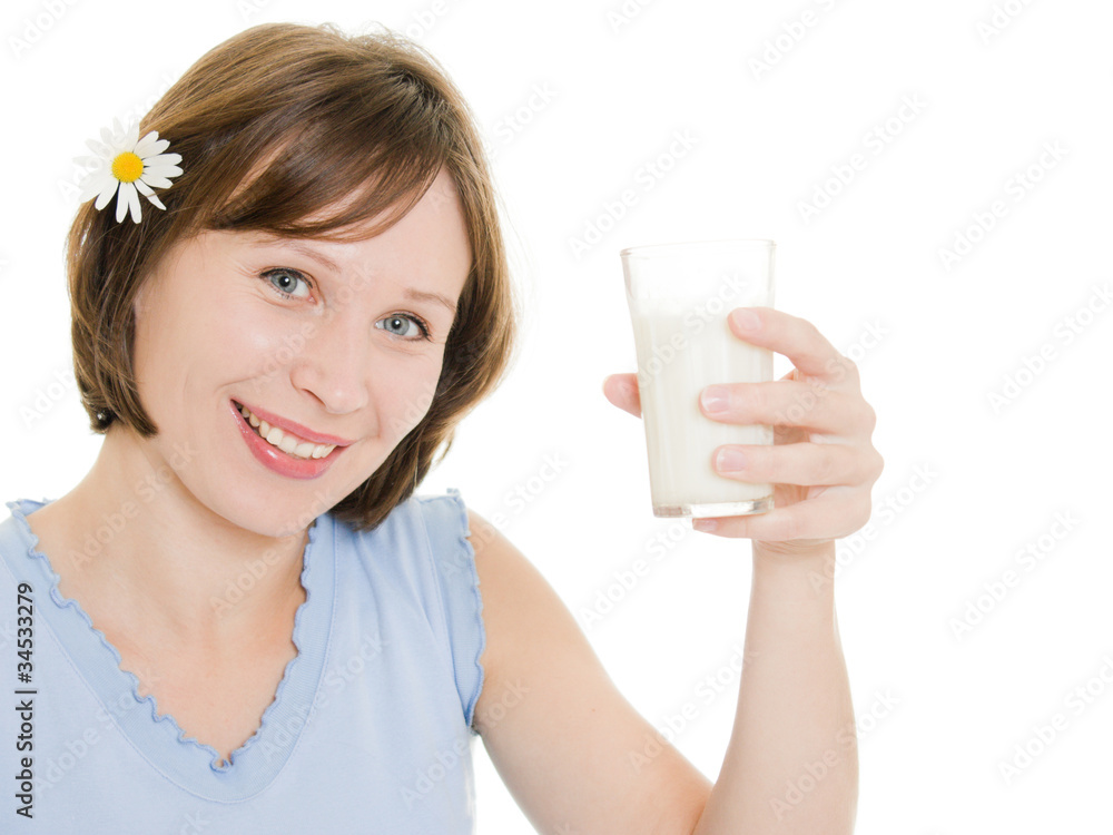 Women drinking milk on a white background. Women drinking milk on a white background.