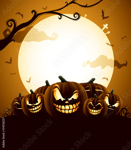 Halloween Pumpkins under the moonlight