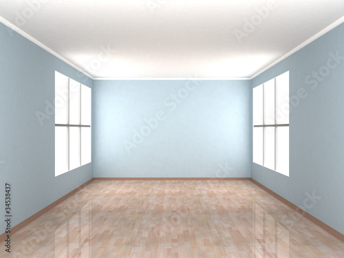 Empty blue Room with two windows