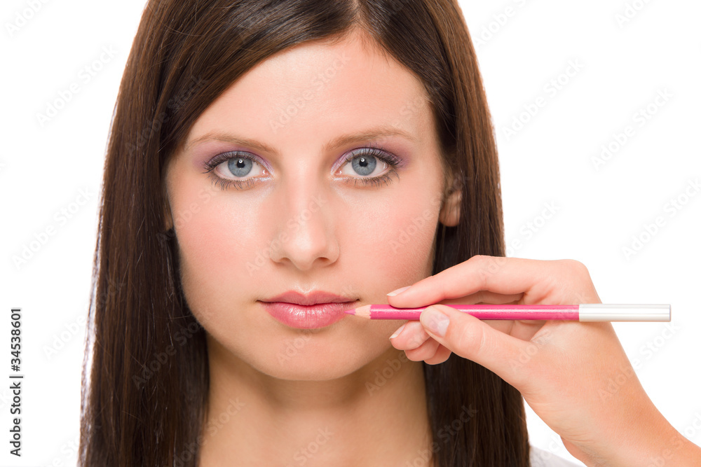 Professional makeup model artist make lip pencil Professional makeup model artist make lip pencil