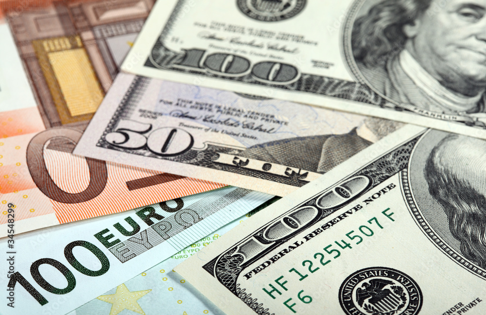 Fototapeta premium Money: euro and dollar banknotes