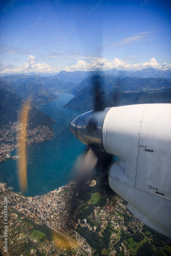 Fototapeta premium View of lake Lugano from airplane