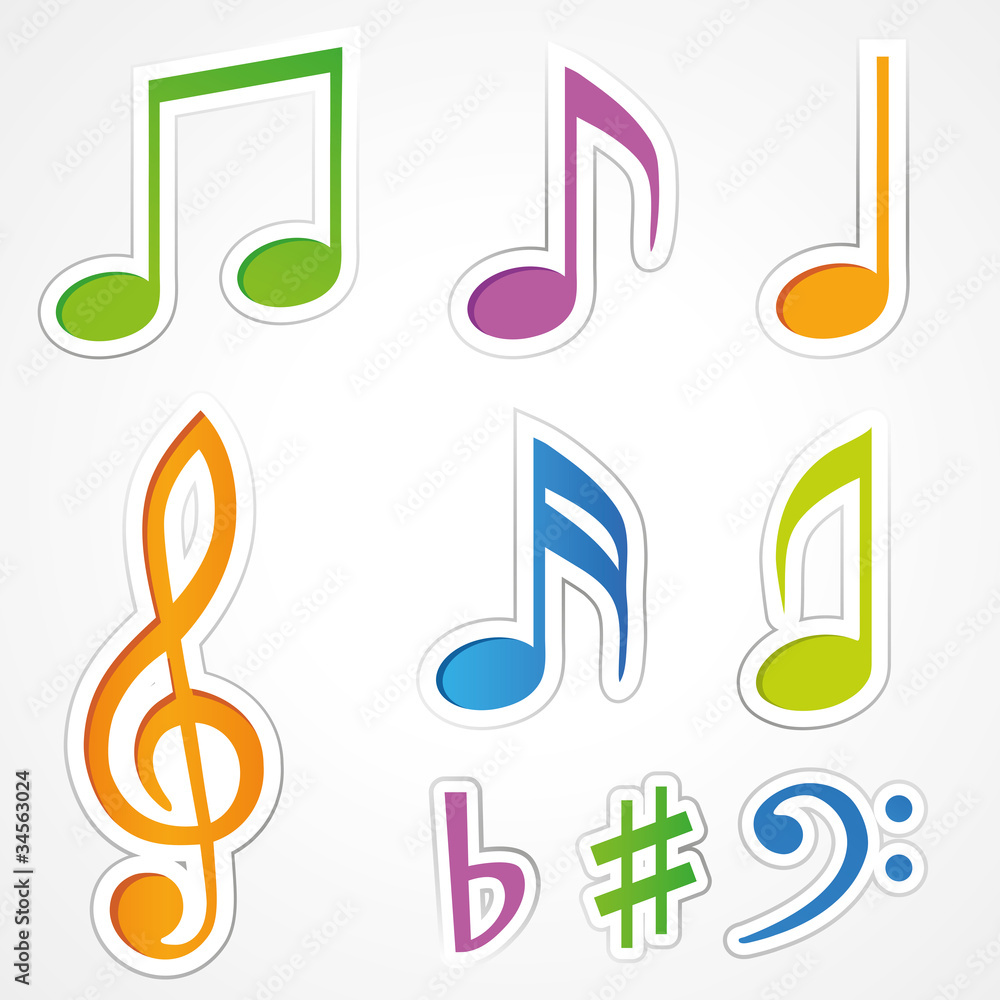 Vector music note icon on sticker set. Vector music note icon on sticker set.