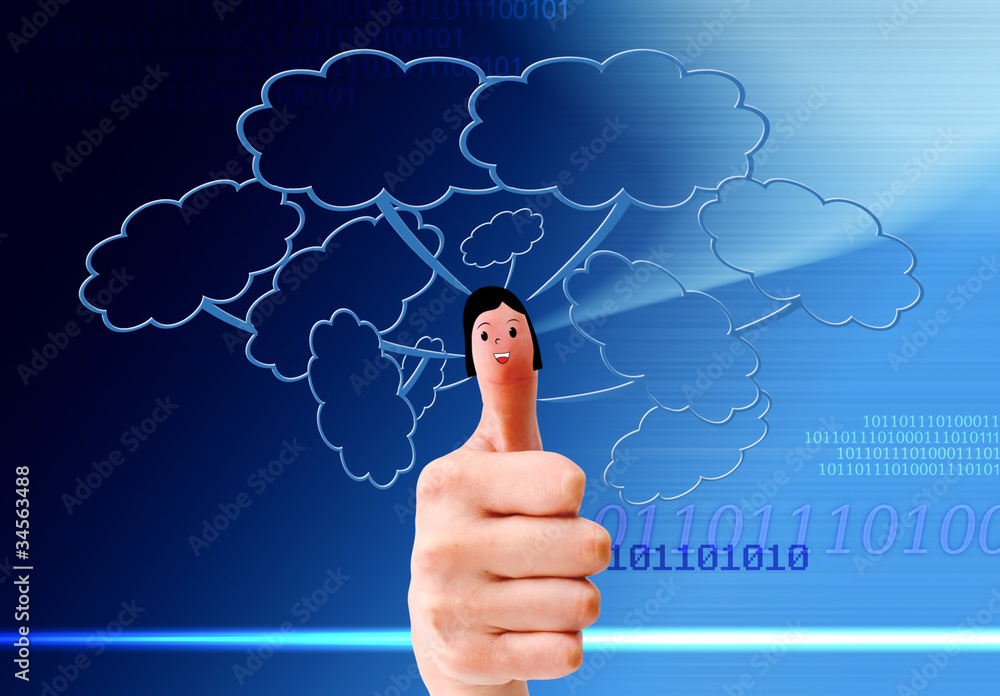 Happy finger smileys holding with social network sign . Happy finger smileys holding with social network sign .