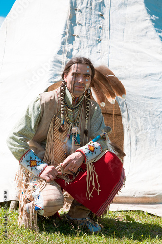 North American Indian in full dress. Reconstruction