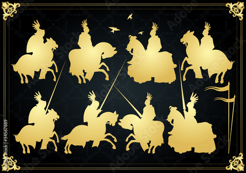 Vintage golden medieval knight vintage elements illustration
