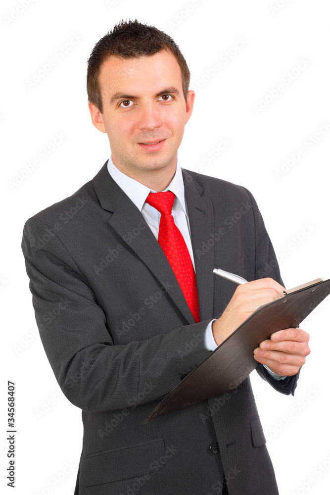 Businessman with organizer and pen. Isolated Businessman with organizer and pen. Isolated