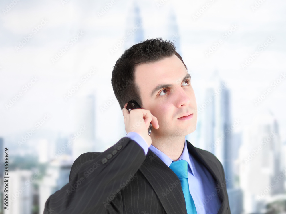 Businessman with cell phone- ee a future. Isolated Businessman with cell phone- ee a future. Isolated