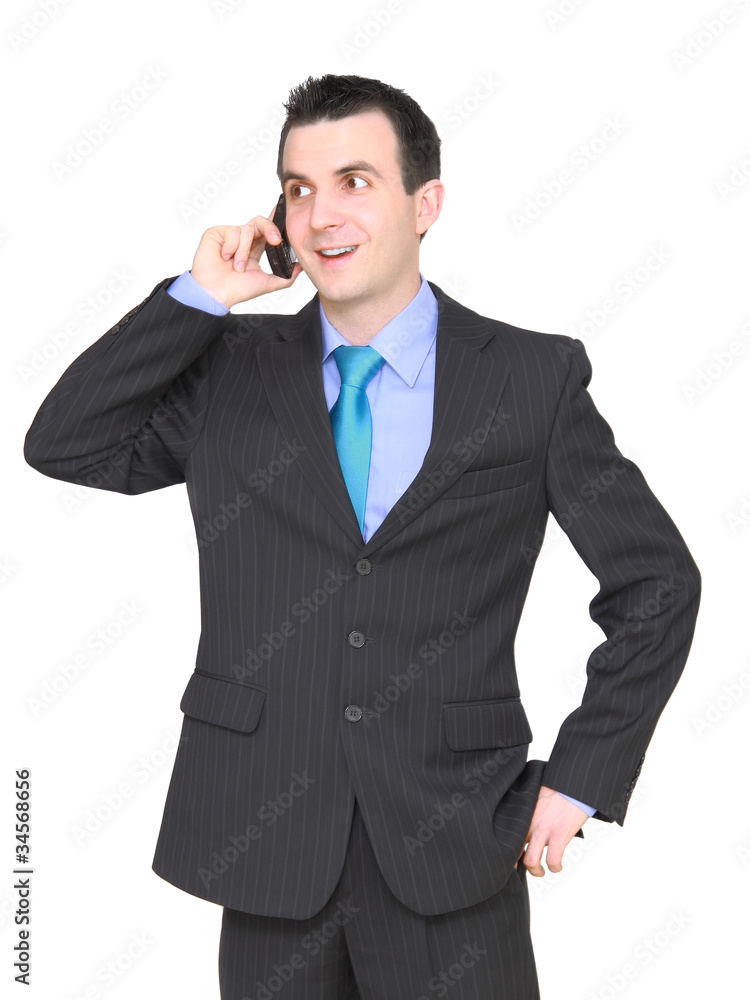 European businessman with cell phone. Isolated European businessman with cell phone. Isolated