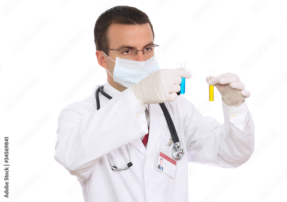 Doctor resarch a medical test glass with urine. Doctor resarch a medical test glass with urine.