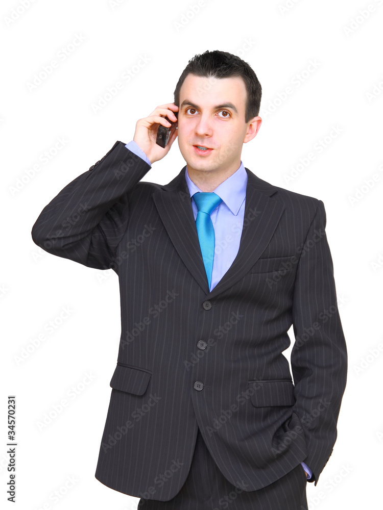 European businessman with cell phone. Isolated European businessman with cell phone. Isolated