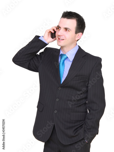 European businessman with cell phone. Isolated