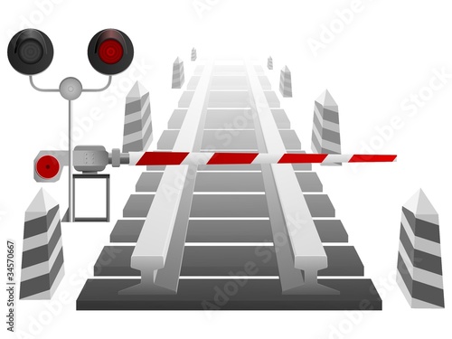railroad crossing with a barrier and traffic lights. vector