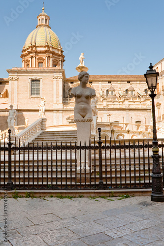 Piazza Pretoria and statues of fountain Pretoria in Palermo